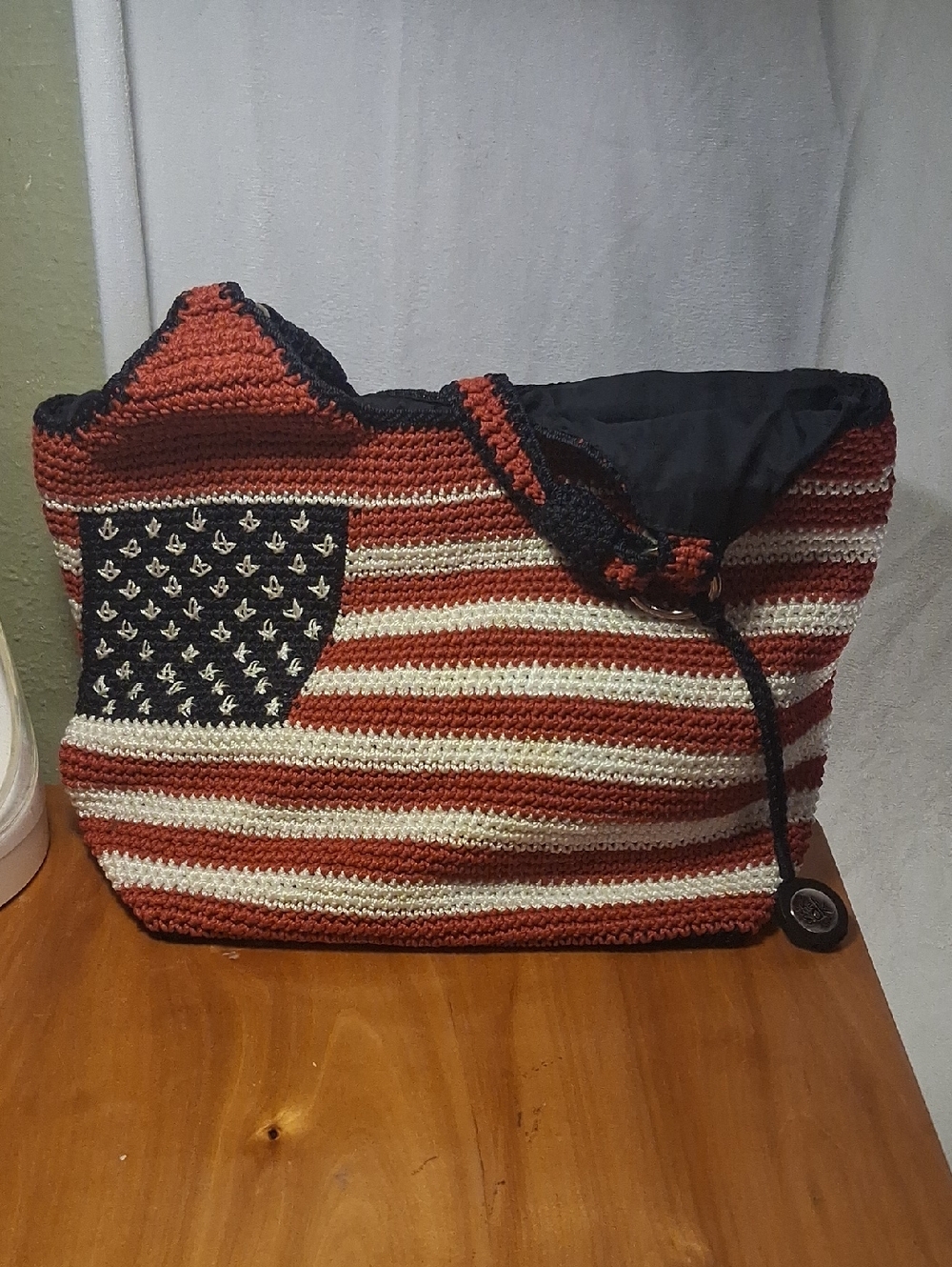 The Ssk  Crochet American Flag Tote Bag in Red, White & Blue